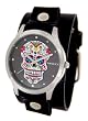 Nemesis # GB925K Women's Black Wide Leather Band With Tatto Skull Watch