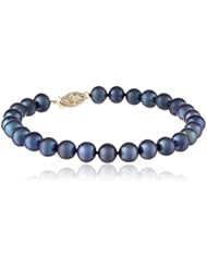 14k Yellow Gold Dyed Peacock Black Freshwater Cultured Pearl AA Grade 6.5-7mm Bracelet, 8"