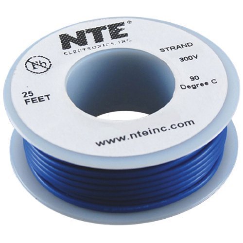 NTE ELECTRONICS WH24-06-25 HOOK UP WIRE 300V STRANDED TYPE 24GAUGE BLUE 25 FEET (1 piece)