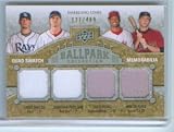 James Shields Jonathan Papelbon Chris Young Hunter Pence Quad Swatch Game Worn Jersey 2009 Upper Deck Ballpark Collection Card #226 & #/400 Tampa Bay Rays / Boston Red Sox / Arizona Diamondbacks / Houston Astros