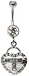 Stainless Steel Belly Ring with Clear Crystals - "Taken" Heart Lock Dangling