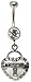 Stainless Steel Belly Ring with Clear Crystals - "Taken" Heart Lock Dangling