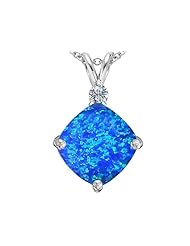 Original Star K (tm) Large 12mm Cushion Cut Created Blue Opal Pendant in 925 Sterling Silver