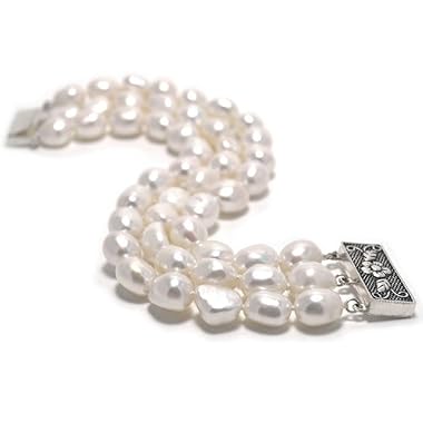 HinsonGayle Triple Strand White Baroque Pearl Bracelet (Sterling Silver)