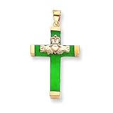14k Green Jade Claddagh Cross Pendant
