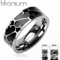 Solid Titanium with Black Enamal Design Ring