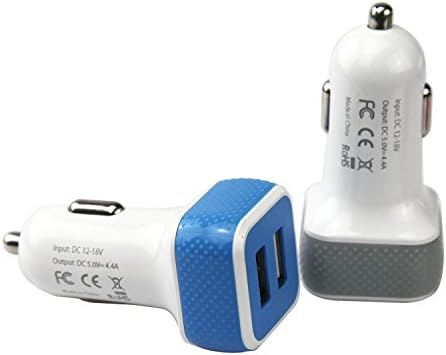 [Apple Certified]Noovalink(TM)4.4A Dual USB Car Charger 5V 22W Universal Ports Smart Power Supply iPods iPhones Cell Phones Tablet Android Devices Portable Cigarette Lighter Plug Mobile Travel Charging Station 12V input (White/Grey)