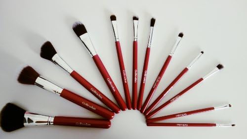 CLEARANCE GoBrushes(TM) 12 Pieces Super Premium Professional Makeup Brushes Set with Leather Brush Cup Holder, Red