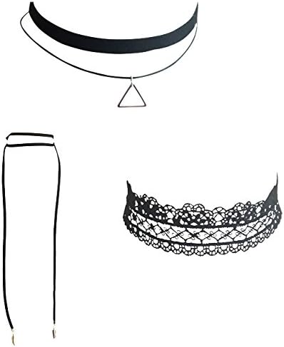 Choker Trend Assortment Value Packs by Malibu Sundry (Value Pack 4: Lace Choker, Double Strand Triangle Choker, Leaf Tassel Wrap Choker)