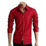 DOUBLJU Mens Casual Long Sleeve Various Color Soft Shinning Fabric Basic Design Shirt (A03)