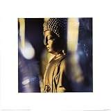 Blue Buddha (Gold Statue, Blue Shadows) Art Poster Print - 16x16