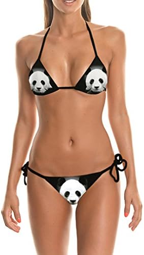 Pretty321 Women Girl lovely Sexy 3D Panda Strappy Swimsuit Cute Halter Bikini Set (Free Size As Pic No.4/ the Last Pic, Amazon)