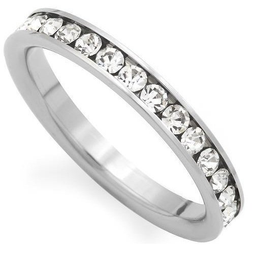 Eternity Love CZ Silver Tone Stainless Steel Unisex Wedding Band Ring