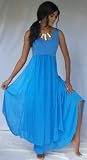 BLUE DRESS MAXI LAYERED LYCRA STRETCH FITS - M L 1X 2X - V865S