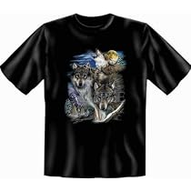 geil bedruckte T-Shirt mit Indianer Motiv / W&ouml;lfe und Indianerdorf !
