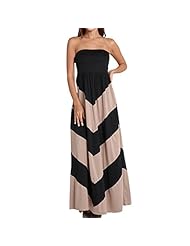 A-line Strapless Full Length Cotton/Polyester Off the Shoulder Chevron Print Lace Colorblocking Summer Evening Dress/Maxi Dress 