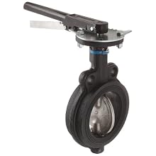 Milwaukee Valve MW222B Series Cast Iron Butterfly Valve, Wafer Style, Nickel Plated Ductile Iron Disc, Buna-N Seat, Lever Handle, Flanged