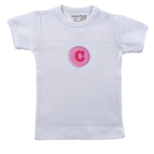Hudson Baby Personalized Initial Tee Top - C, Girl, Pink/Red, 9-12 Months
