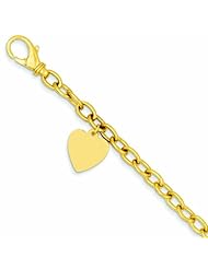 14K White Gold 8.5in Polished Engravable Link with Heart Charm Bracelet 8.5 Inches