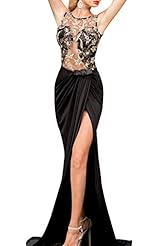 Mermaid Empire   Waistline Sleeveless Backless Pleated  Open-Back Mesh Floral Print Polyester/Spandex Round Neck Evening Dress  With a Bow(s)