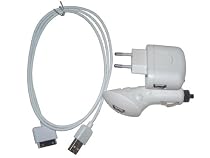 3in1 Multicharger Ladeset weiss f&uuml;r Apple iPod und iPhone - KFZ Ladekabel, Netzteil, Datenkabel