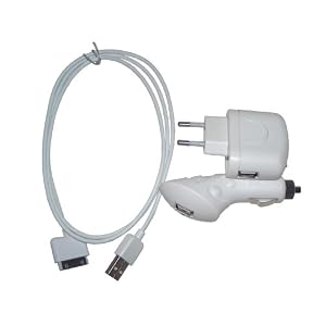 3in1 Multicharger Ladeset weiss f�r Apple iPod und iPhone - KFZ Ladekabel, Netzteil, Datenkabel