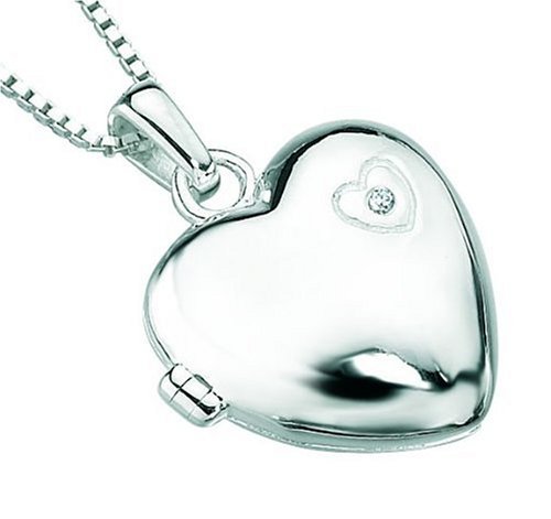 D for Diamond Sterling Silver P2548 Girls Diamond Set Heart Locket
