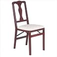 Queen Anne Wood Folding Chair with Upholstered Seat in Cherry (Set of 2)