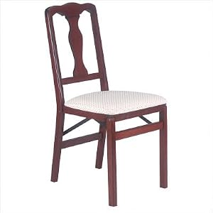 Queen Anne Wood Folding Chair with Upholstered Seat in Cherry (Set of 2) by