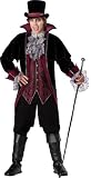 In Character Costumes, LLC Vampire Of Versailles Adult Long Velvet Coat, Black/Burgundy, Large Picture