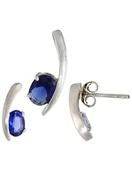 Sterling Silver Fancy Kink Earrings (12mm tall) & Pendant (16mm tall) Set, w/ Oval Cut Blue Sapphire-colored CZ Stones