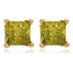 14k Yellow Gold Princess-Cut Yellow Diamond Stud Earrings (3/8 cttw)