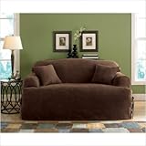 IMAGE OF Soft Suede Sofa Slipcover (T- Cushion) Fabric: (As Shown) Chocolate