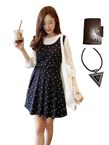 〔 エンヘルア 〕 enHelA ジャンパー スカート ジャンスカ ワンピース ワンピ フレア 水玉 模様 ドット リボン コー デ ディ ネート カジュアル レディース 大きい サイズ 着こなし 【 全部で3点セット 】