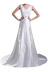 V-neck  Lace 2015 Satin Natural   Waistline Wedding Dress  With a Bow(s)