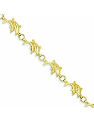 14K Gold 8in Solid Polished Open-Back Double Dolphins Bracelet 8 Inches