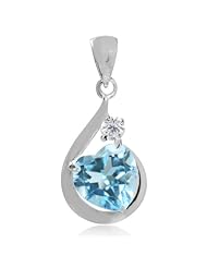 2.14ct. Natural Heart Shape Blue & White Topaz 925 Sterling Silver Drop Pendant