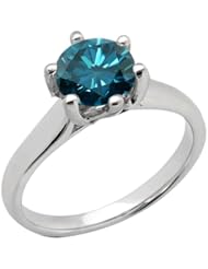 1.65 Ct Round Blue SI1/SI2 Diamond 18K White Gold Ring