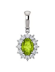 18K White Gold 7.00x5.00mm Oval Cut Peridot and Diamond Pendant -- LIFETIME WARRANTY