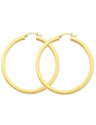14k Yellow Gold 3mm Polished Square Hoop Earrings. 50mm Diameter.