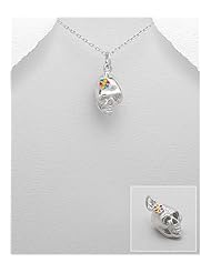 Skull Colored Enamel Pendant Necklace In 92.5 Sterling Silver