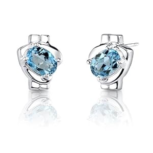 Oval Shape 2.00 Carats Swiss Blue Topaz Earrings in Sterling Silver
