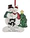 Snowman Couple with Black Dog Personalized Christmas Ornament