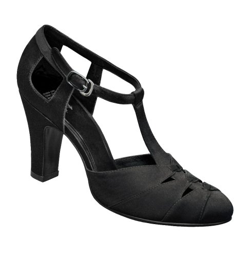 Aris Allen Black Satin 1930s T-Strap d'Orsay Dance Shoes