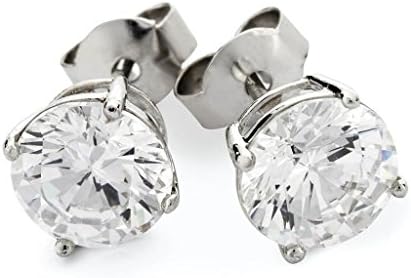 Sterling Silver 925 CZ Diamond Round or Square Basket Prong Set Stud Earrings