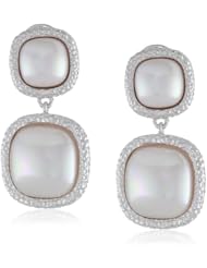 Majorica 10/14mm White Square Mabe Pearl Drop Earrings