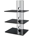 Designer Habitat - 3 x Floating Black Glass Shelves Mount Bracket  for DVD/Blu-Ray Player, Satellite/Cable Box, Games Console