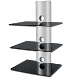 Designer Habitat - 3 x Floating Black Glass Shelves Mount Bracket for DVD/Blu-Ray Player, Satellite/Cable Box, Games Console