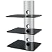 Designer Habitat - 3 x Floating Black Glass Shelves Mount Bracket for DVD/Blu-Ray Player, Satellite/Cable Box, Games Console
