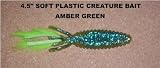 4.5 Soft Plastic Creature Bait - Amber Green (8 Pack) Various Tail Colors